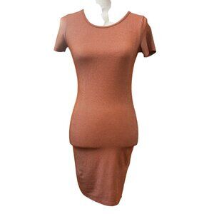 Forever 21 Womens Ribbed Knit Rust Orange Short Sleeve Bodycon Dress Size S